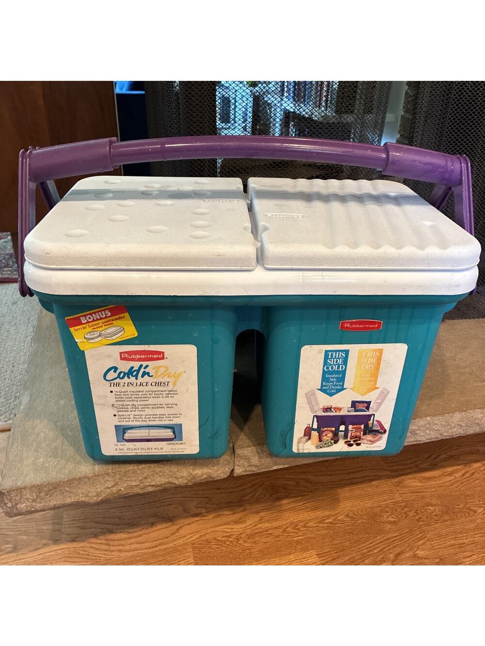 Rubbermaid #1421 Cold n Dry Cooler 2 In 1 Ice Chest 9 Gallon USA VINTAGE 1992